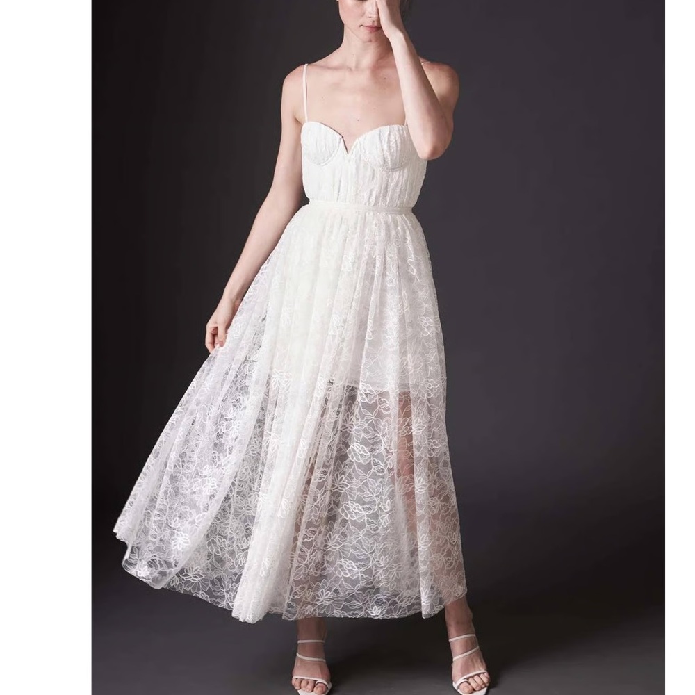 Sau Lee Selena Lace Midi Dress White Color NWT Womens Size 4